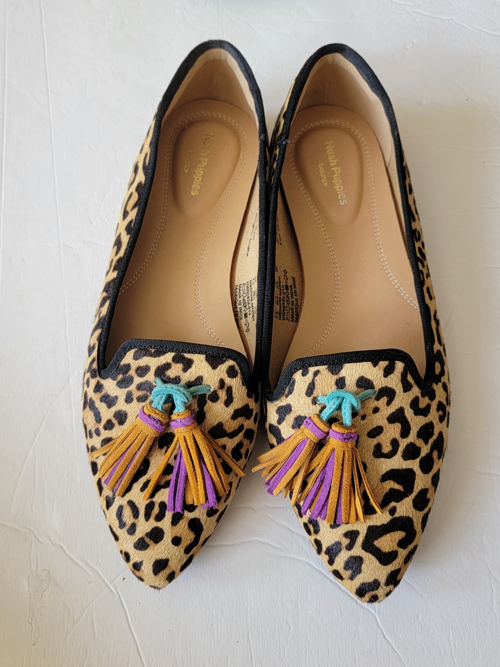 Hush Puppies Leopard Tassel Pointed Flats - Tan/Black